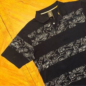 Southpole Polo Shirt Mens Large Black Gray Striped Short Sleeve Hip Hop Y2K
